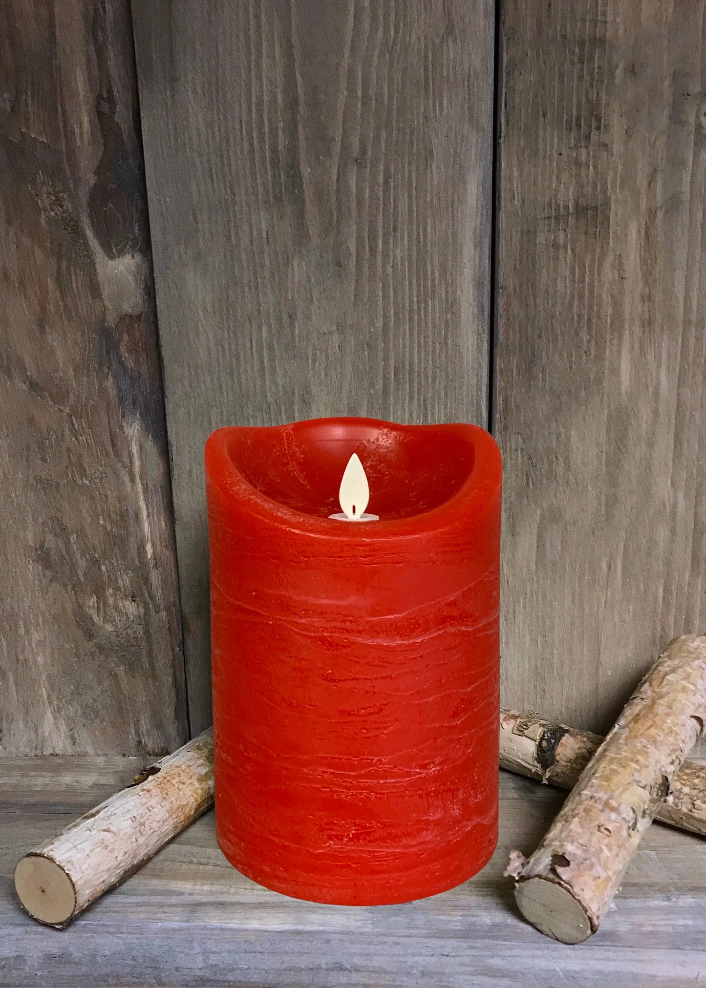 Candle, Moving Flame LED Pillar Rustic Red