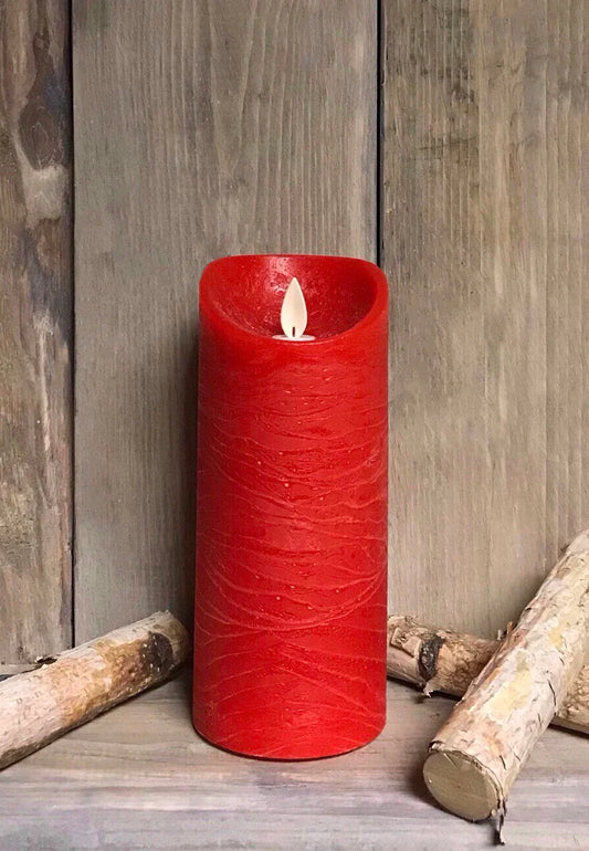 Candle, Moving Flame LED Pillar Rustic Red