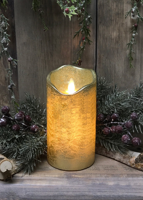 Candle, Gold Finish Moving Flame LED with Timer