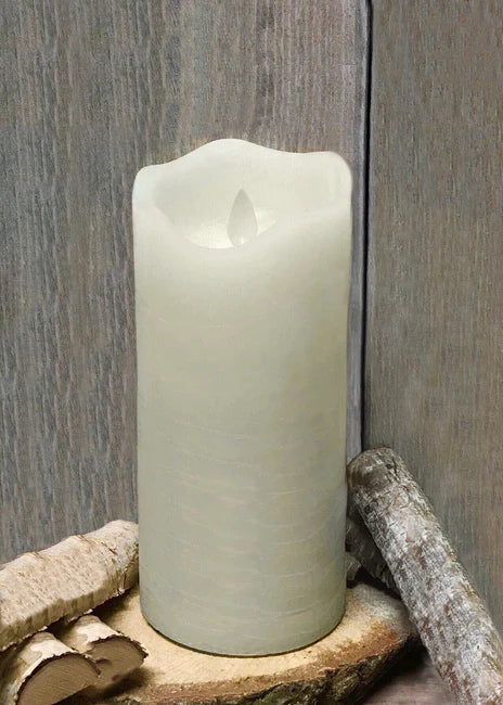 Candle, 3" x 8" Ivory Rustic Finish LED Moving Flame with Timer