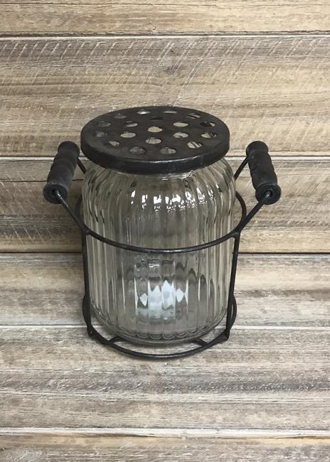 Cut Flower Jar, Glass/Metal 6"x5"x6.25"