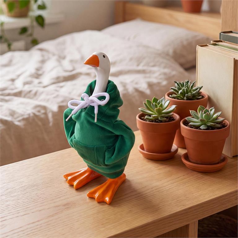 Gordy The Desk Goose Outfit, Green Hoodie