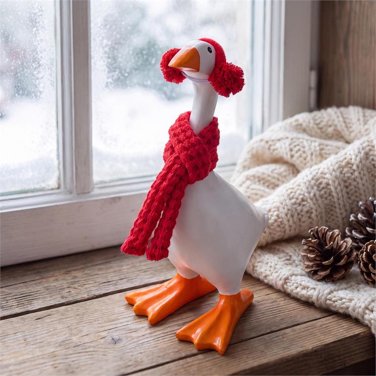 Gordy The Desk Goose Outfit, Red Scarf & Earmuffs