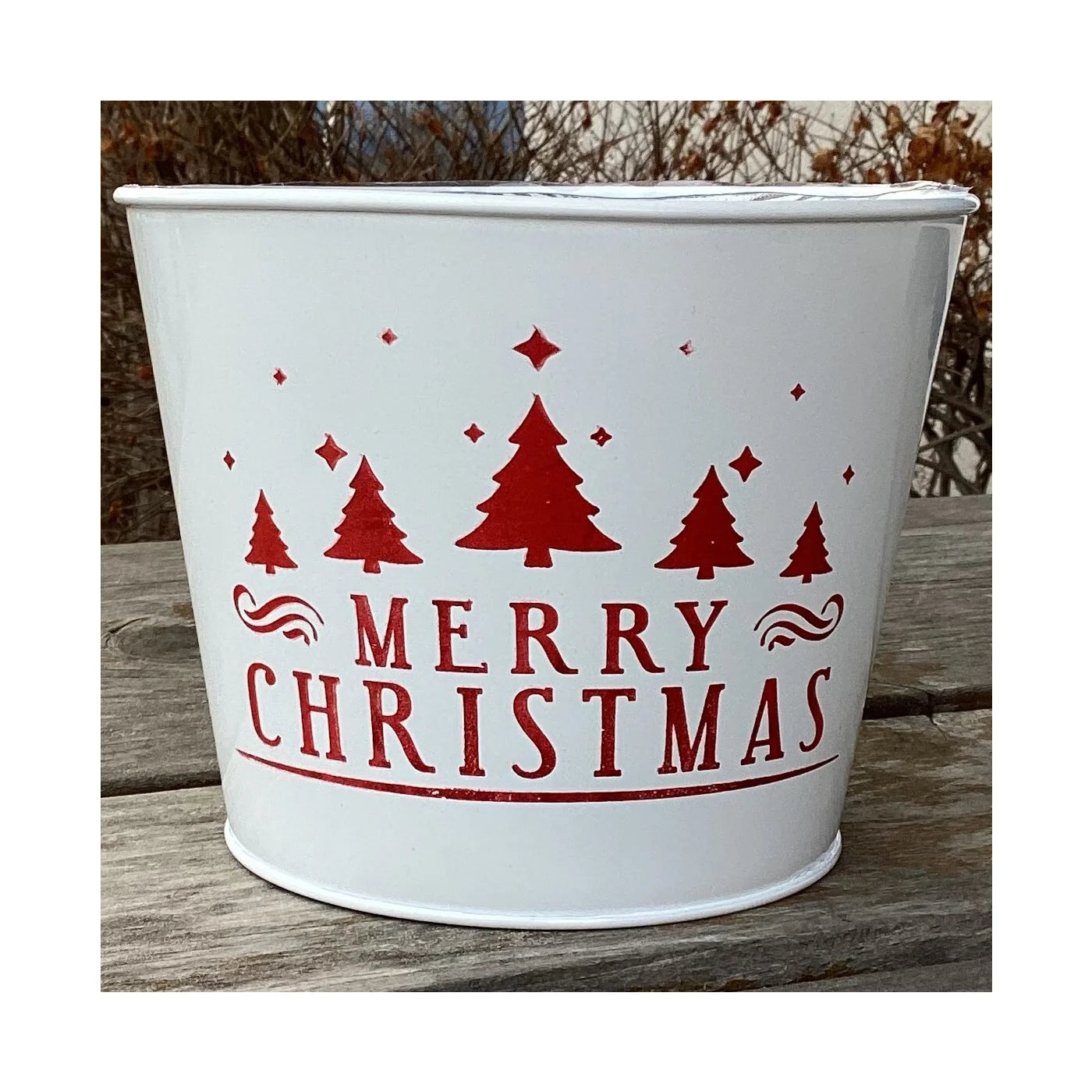Planter, Metal Merry Christmas with Liner 6.75" x 5.25"