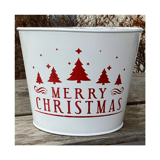 Planter, Metal Merry Christmas with Liner 6.75" x 5.25"