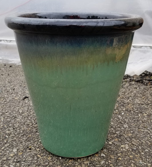 Planter, Tall Ceramic Black Top green