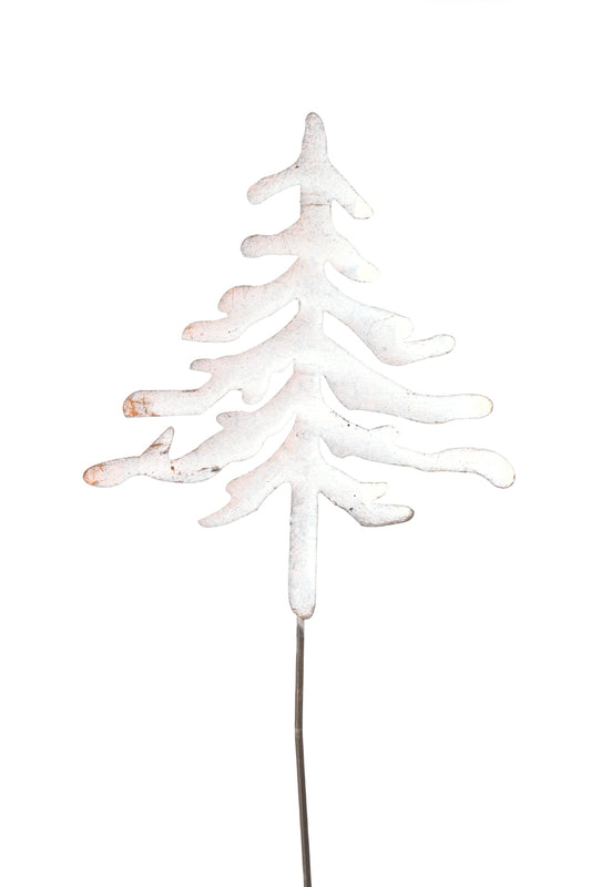 Evergreen Tree, White Metal 8" Accent