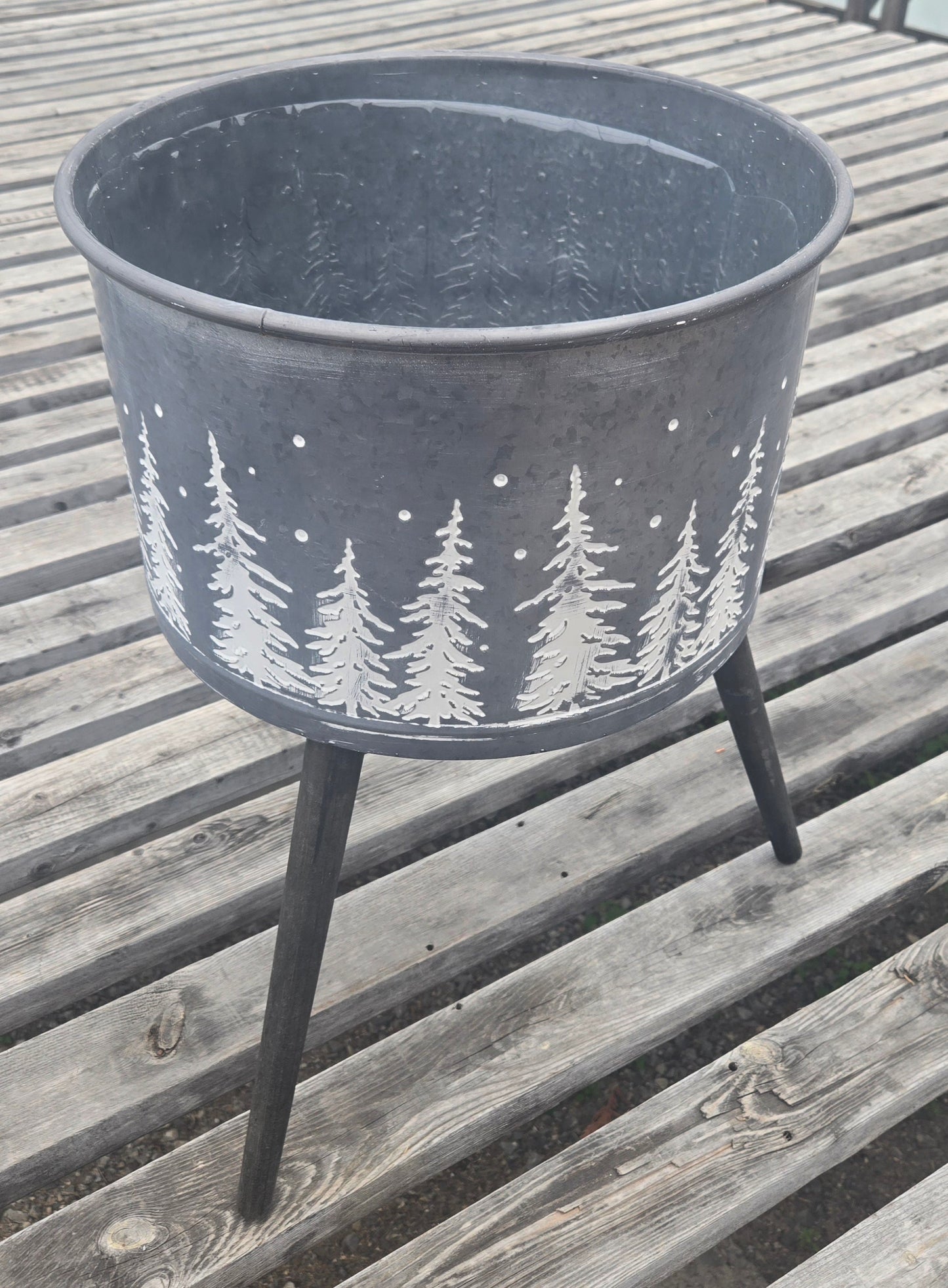 Metal Planter, White Trees on Stand with Liner