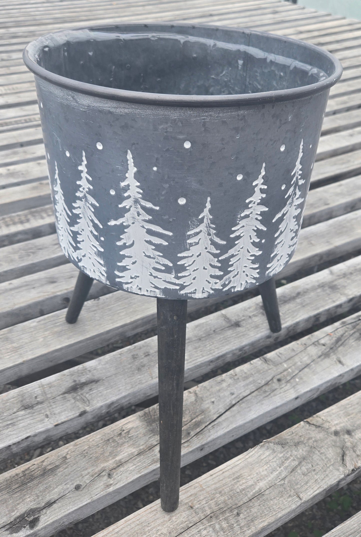 Metal Planter, White Trees on Stand with Liner